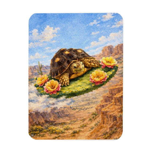 Watercolor Turtle flying on a magic cactus pad Magnet (Vertical)