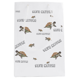 Watercolor Turtle Save Nature Medium Gift Bag