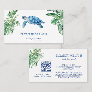 Watercolor Turtle Tropical Leaves Business Card