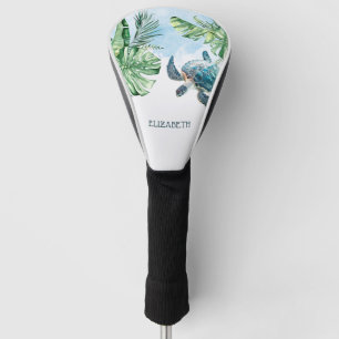 Watercolor Turtle Tropical Leaves Golf Head Cover