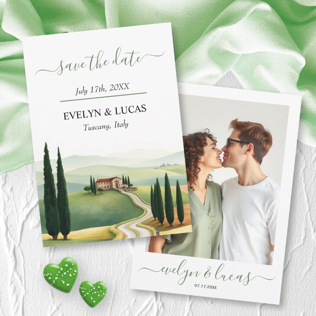 Watercolor Tuscany Italy scenery photo wedding Save The Date (Creator Uploaded)