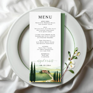 Watercolor Tuscany Italy scenery wedding menu card