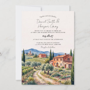 Watercolor Tuscany Italy Villa Destination Wedding Invitation