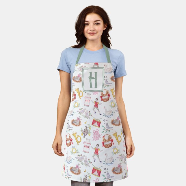 Watercolor Twelve Days of Christmas Personalised Apron (Worn)