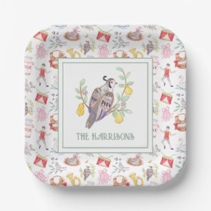 Watercolor Twelve Days of Christmas Personalised Paper Plate