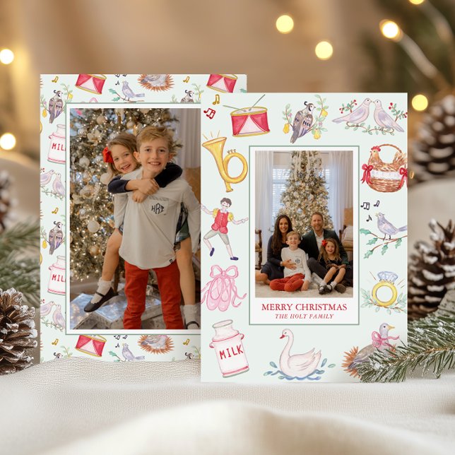 Watercolor Twelve Days of Christmas Photo Holiday Card (Creator Uploaded)