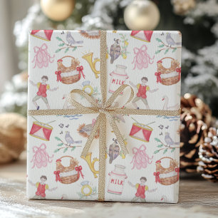 Watercolor Twelve Days of Christmas Wrapping Paper
