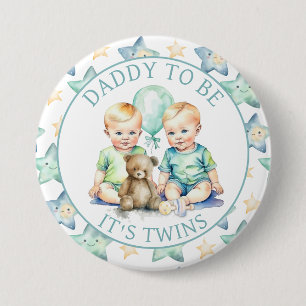 Watercolor Twin Boys Baby Shower Dad to Be 7.5 Cm Round Badge