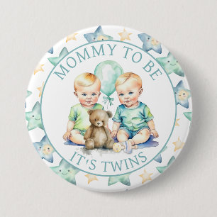 Watercolor Twin Boys Baby Shower Mom to Be 7.5 Cm Round Badge