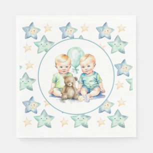 Watercolor Twin Boys Baby Shower Napkin