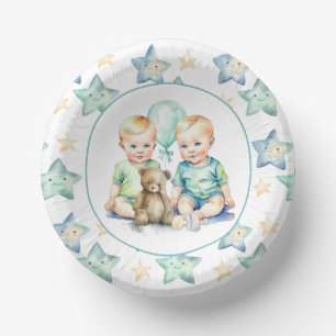Watercolor Twin Boys Baby Shower Paper Plate