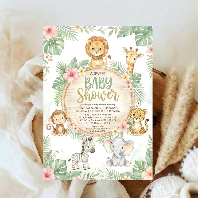watercolor Twin Jungle Safari Animals Baby Shower Invitation (Creator Uploaded)