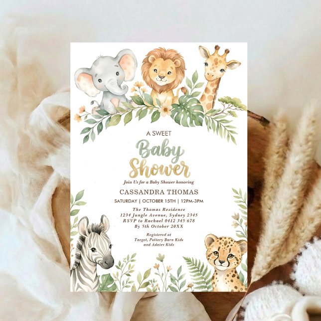 watercolor Twin Jungle Safari Animals Baby Shower Invitation (Creator Uploaded)