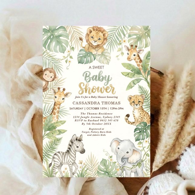 watercolor Twin Jungle Safari Animals Baby Shower Invitation (Creator Uploaded)