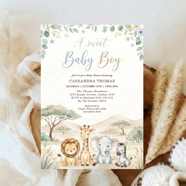 watercolor Twin Jungle Safari Animals Baby Shower Invitation (Creator Uploaded)