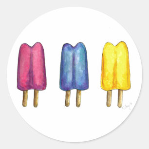Watercolor Twin Pop Popsicles Ice Lollies Lolly Classic Round Sticker