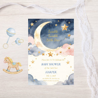 Watercolor Twinkle Little Star Baby Shower Invitation