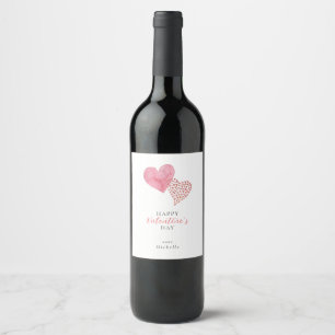 Watercolor Two Hearts, Valentine's Day Wine Label