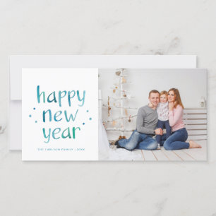 Watercolor Typography Happy New Year photo card
