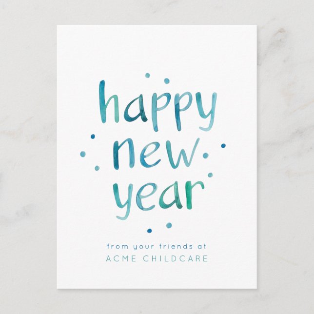 Watercolor Typography Happy New Year Postcard (Front)