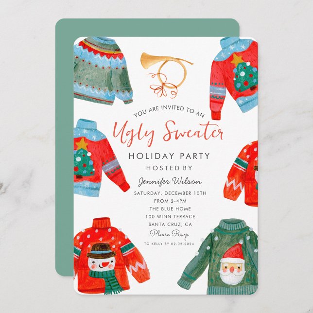Watercolor Ugly Sweater Holiday Party  Invitation (Creator Uploaded)