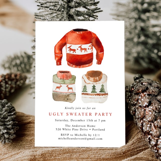 Watercolor Ugly Sweater Holiday Party Invitation (Creator Uploaded)