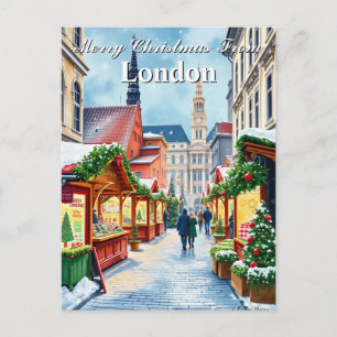 Watercolor UK Town Christmas Market Vintage Post Postcard