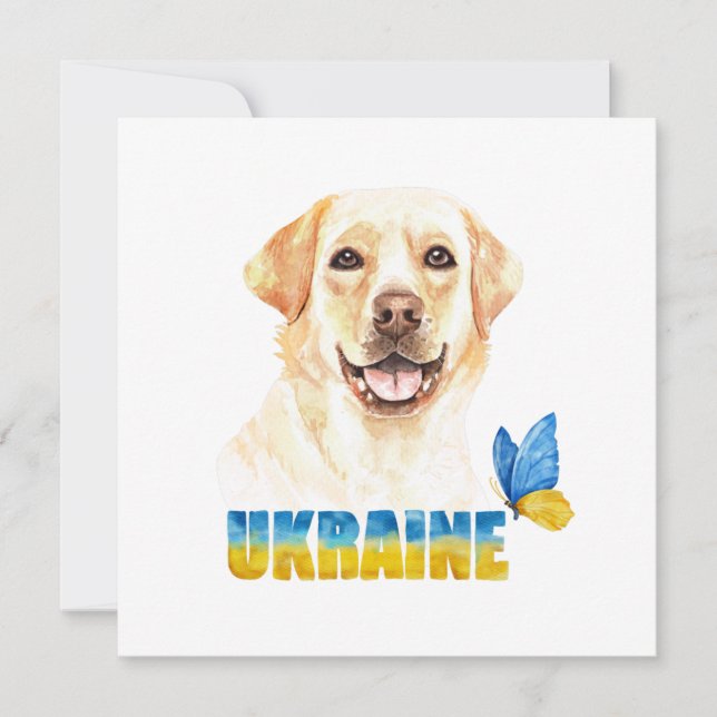 Watercolor Ukraine Yellow Lab and Butterfly Square Card (Front)