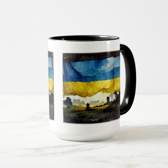 Watercolor Ukrainian Battle Flag Combo Mug, 15 oz  Mug (Front Right)