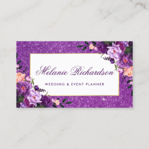 Watercolor Ultra Violet Purple Floral Glitter Business Card