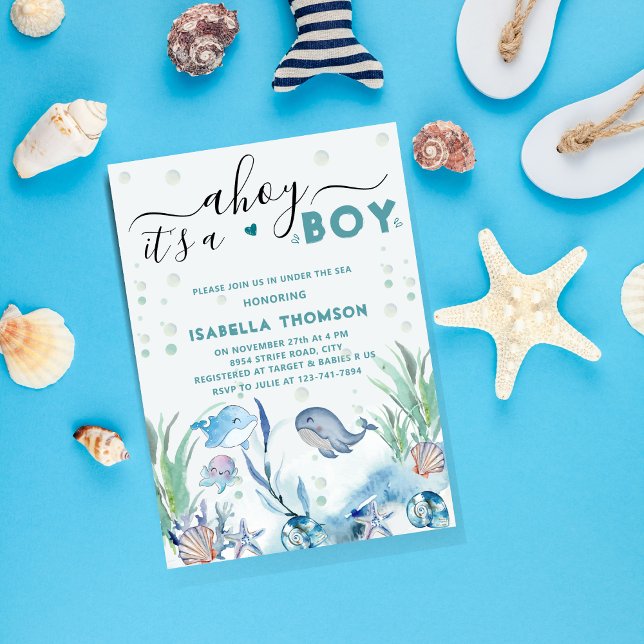 Watercolor Under The Sea Baby Boy Shower  Invitation (Creator Uploaded)