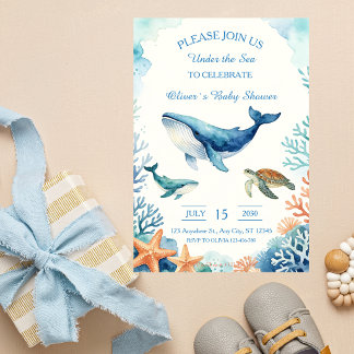 Watercolor Under The Sea Baby Shower Invitation