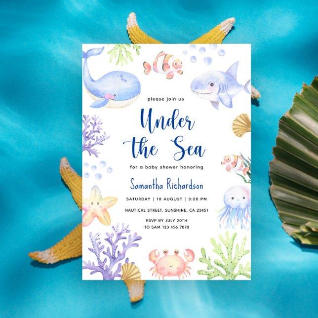 Watercolor Under The Sea Baby Shower Ocean Animals Invitation (Creator Uploaded)