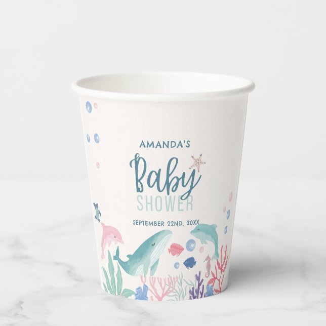 Watercolor Under the Sea Baby Shower Paper Cups (Back)