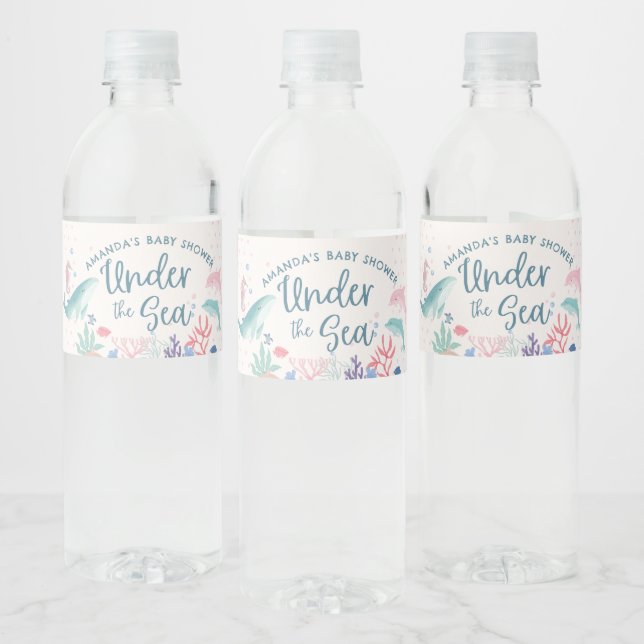 Watercolor Under the Sea Baby Shower Water Bottle Label (Bottles)