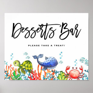 Watercolor Under the Sea Birthday Desserts Bar Poster
