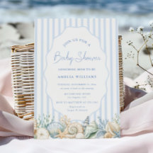 Watercolor Under The Sea Blue Stripes Baby Shower