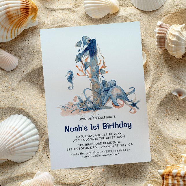 Watercolor Under-the-Sea Boy's 1st Birthday Invitation (Creator Uploaded)