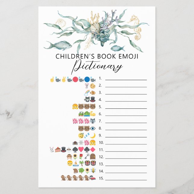 Watercolor Under the Sea Emoji Pictionary Game Flyer (Front)