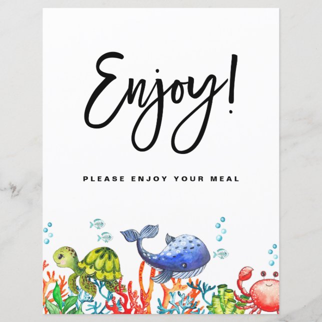 Watercolor Under the Sea Enjoy Your Meal Sign (Front)