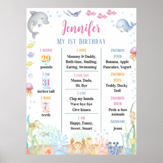 Watercolor Under the Sea First Birthday Milestone Poster