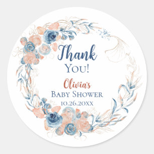Watercolor Under the Sea Floral Wreath Baby Shower Classic Round Sticker