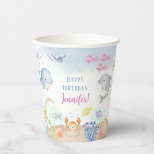 Watercolor Under the Sea Girl Birthday Party Paper Cups