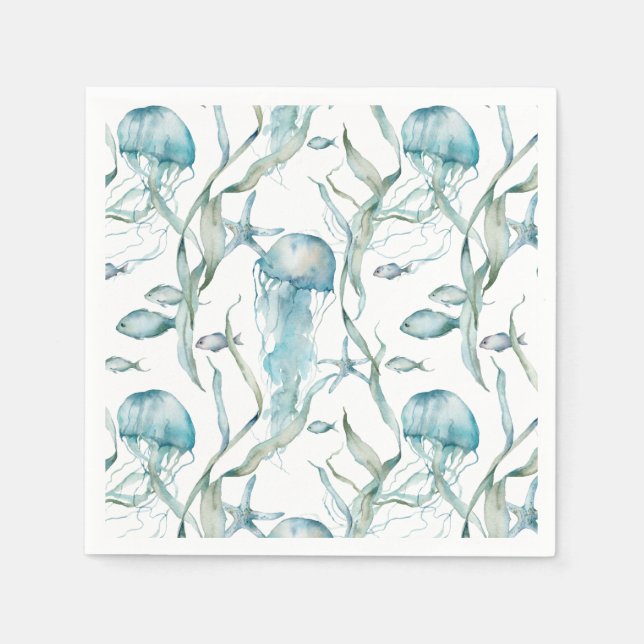 Watercolor Under the Sea Jellyfish Napkin (Front)