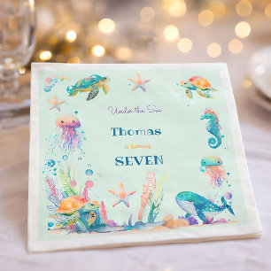 Watercolor Under the Sea kids birthday Napkin