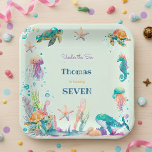 Watercolor Under the Sea kids birthday Paper Plate