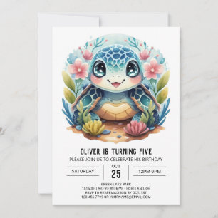 Watercolor Under the Sea Kids Turtle Boy Birthday Invitation