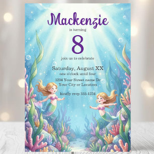 Watercolor Under the Sea Mermaid Birthday Party Invitation