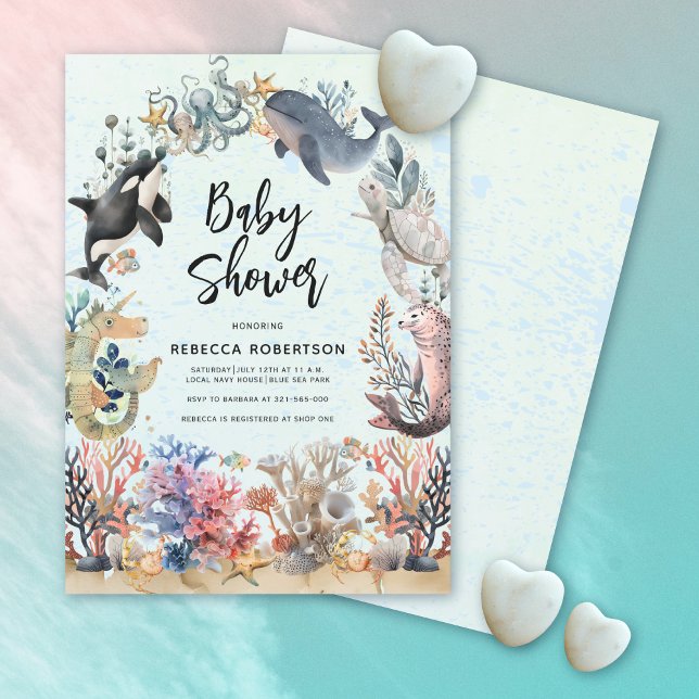 Watercolor under the sea neutral Baby Shower Invitation (Creator Uploaded)