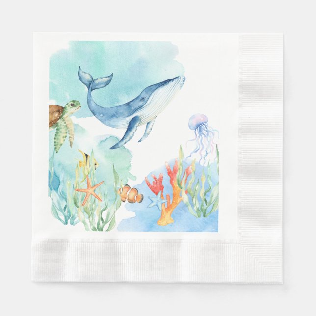Watercolor Under the Sea Ocean Animals Napkin (Front)